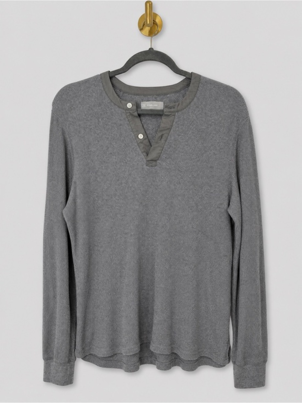 Everlane Gray Waffle Knit Long Sleeve Henley Top Lightweight Thermal shirt